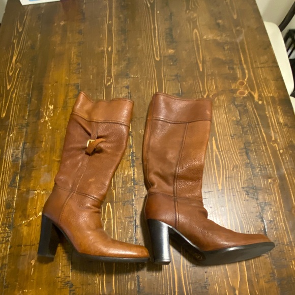 Prada women's brown leather knee high riding boots heel sz 38.5 Great condition - Picture 1 of 3